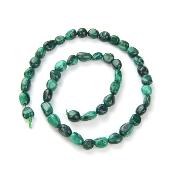 Natural Green Malachite Gemstone Oval Tumbled Pebble Beads, Irregular, 6mm to 8mm, Hole ID 1mm, 15 Inch/1 Strand, GZ11-79