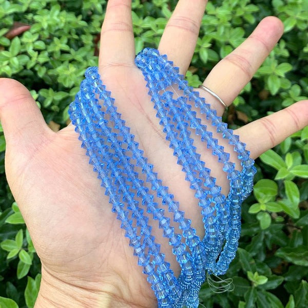 200pcs Creative Club Faceted Flat Bicone Rondelle Crystal Glass Beads #5305, Light Sapphire Blue, 6x4mm Small, Hole ID 1mm, CC3R614