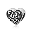 1pc Real 925 Sterling Silver Faith Religious Love Heart Bead Charm