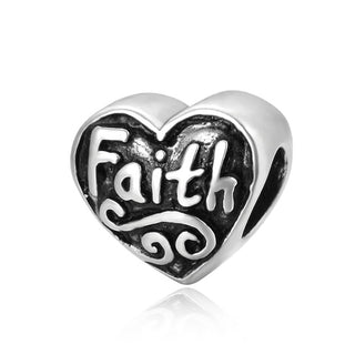 1pc Real 925 Sterling Silver Faith Religious Love Heart Bead Charm