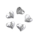20pcs Cute Flower Heart Charms, 20mm One Sided Heart Drop Pendants, Antique Silver, MC-D23