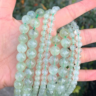 Natural Green Prehnite Gemstone Round Beads, 15 Inch/1 Strand, Size Selections: 4mm/6mm/8mm/10mm