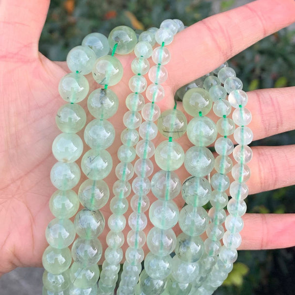Natural Green Prehnite Gemstone Round Beads, 15 Inch/1 Strand, Size Selections: 4mm/6mm/8mm/10mm