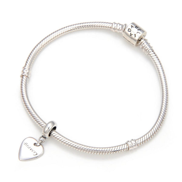 1pc Real 925 Sterling Silver Bravery Love Heart Bead Charm Pendant, Compatible with Pandora All Other Charm Bracelets, EC4-D7