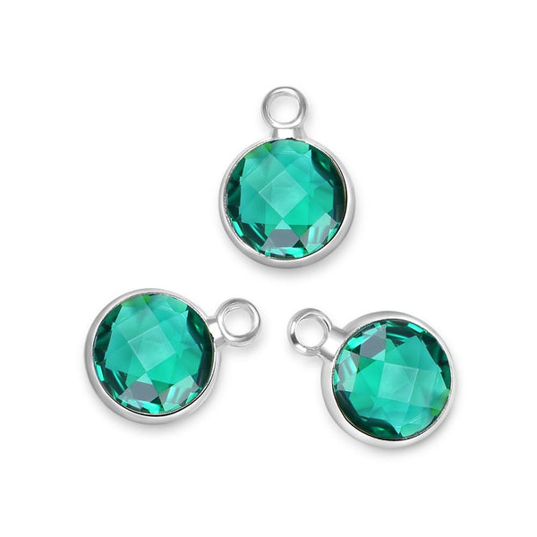 10pcs Grade A May Emerald Green Birthstone Charm Drop, Sterling Silver Plated Brass, Size Selections: 6mm/8mm/10mm