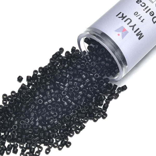 7.5g Miyuki Delica 11/0 Seed Beads, Opaque Black DB10