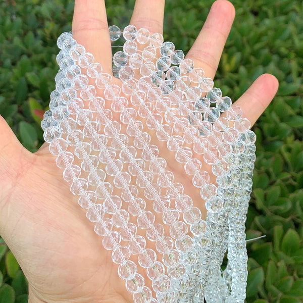 140pcs Creative Club Faceted Rondelle Crystal Glass Beads, Crystal Clear, 8x6mm, Hole ID 1.1mm, CCR801