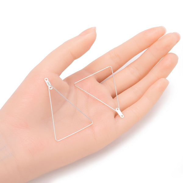 50pcs Triangle Beading Hoops, Sterling Silver Plated Brass, 0.7mm/21 gauge, 50mm Long, CF130-3
