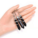 1pc Natural Black Obsidian Hexagonal Pile Gemstone Pendant Necklace, 18 Inch Surgical Stainless Steel Chain, GGP-D11