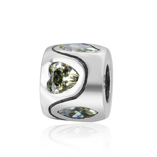 Real 925 Sterling Silver Heart Bead, August Birthstone Charm Cubic Zirconia CZ Green Peridot...