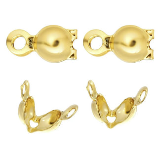 20pcs 925 Sterling Silver Small Clamshell Calotte Bead Tips, Real 18K Yellow Gold Plated, 2 Closed Rings, 7x3mm, 3mm Cup, SS295-2