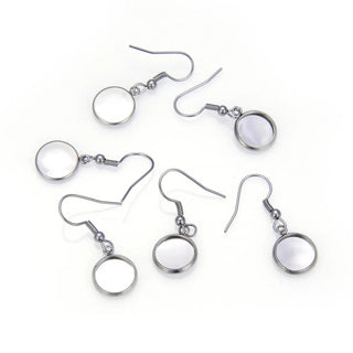 50pcs 316 Surgical Stainless Steel Fish Hook Earring Wires with 8mm Bezel Tray Settings (8mm/10mm/12mm)