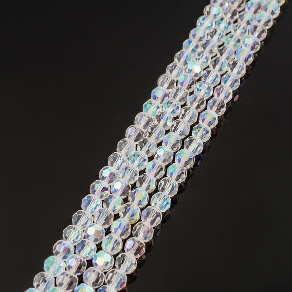 200pcs Creative Club Faceted Round Crystal Glass Beads, Crystal AB, 6mm (0.24 inch), Hole ID 1mm, CC2R602