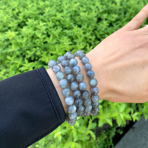 1 Strand Stretch Natural Grade A Labradorite Beaded Gemstone Bracelet, 8mm Bead, Length Selections: 7 inch/7.5 inch/8 inch/8.5 inch