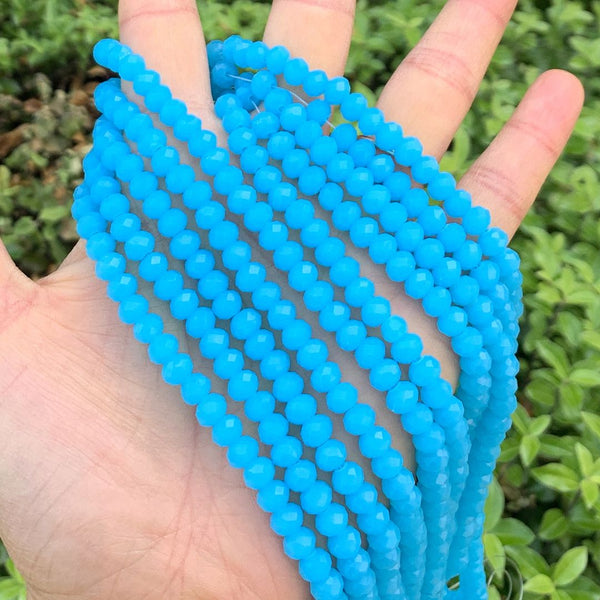 500pcs Creative Club Faceted Rondelle Crystal Glass Beads, Blue Turquoise Opal, 6x4mm, Hole ID 1mm, CCR631