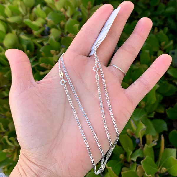 1pc 925 Sterling Silver Diamond Cut Curb Link Chain Necklace, Tarnish Resistant Rhodium Plated, 2mm, Strong, Length Selections: 16/18/20/26/28 Inch