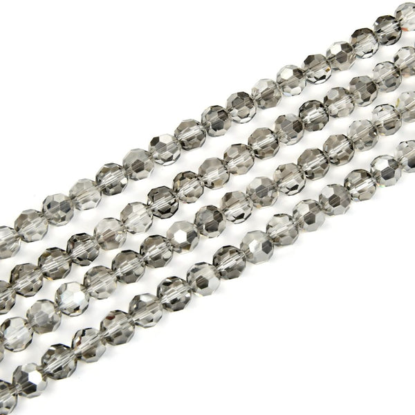 140pcs Creative Club Faceted Round Crystal Glass Beads, Silver Champagne, 8mm, Hole ID 1mm, CC2R829