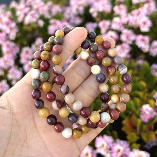 1 Strand Stretch Natural Mookaite Jasper Beaded Gemstone Bracelet, 8mm Bead, Length Selections: 7 inch/7.5 inch/8 inch/8.5 inch
