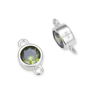 2pcs 925 Sterling Silver 4mm Tiny August Birthstone Links, Tarnish Resistant, Peridot Green Cubic Zirconia Gemstone Connector, SXP6-8