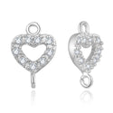 4pcs 925 Sterling Silver Fancy Heart Design Earring Jewelry Connectors, Cubic Zirconia CZ, Tarnish Resistant Rhodium Plated,12x8.5mm, SS36-AA
