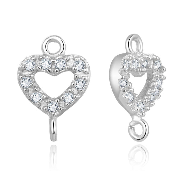4pcs 925 Sterling Silver Fancy Heart Design Earring Jewelry Connectors, Cubic Zirconia CZ, Tarnish Resistant Rhodium Plated,12x8.5mm, SS36-AA