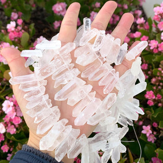 1 Strand Natural Raw Clear Crystal White Quartz Gemstone Bead Sticks, Medium Size Drilled Stone Points, 15 Inch, GA-D1
