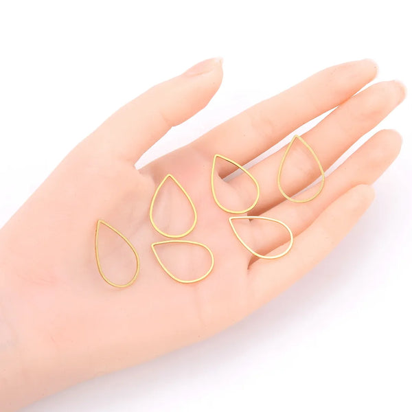 50pcs Raw Brass Teardrop Beading Hoops, Open Back Bezel Frame, Unplated/Uncoated, 0.8mm/20 Gauge, Size Selections: 16mm/22mm/25mm
