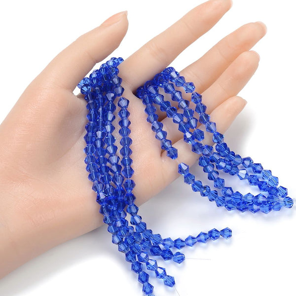 250pcs Creative Club Faceted Bicone Crystal Glass Beads, Sapphire Blue Blue, 6mm (0.24 Inch), Hole ID 1mm, CCB613
