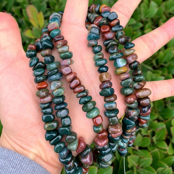 Natural Grade A Indian Agate Gemstone Smooth Tumbled Pebble Beads, Irregular, 8mm-10mm, Hole ID 1mm, 1 Strand/15 Inch, GZ3-11