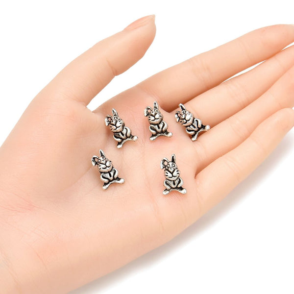 20pcs Cute Bunny Rabbit Large Hole Beads, Hole ID 4.5mm, Antique Silver, Zinc Alloy Metal, MEC-A5