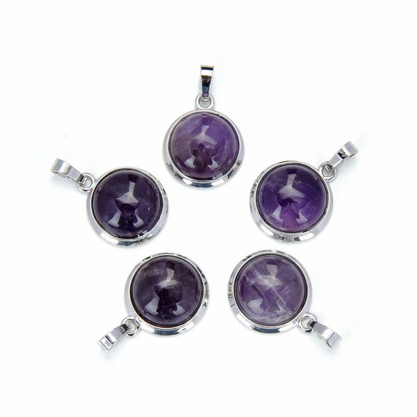 2pcs Natural Purple Amethyst Round Gemstone Pendant Drops, 20mm, G2P-K2
