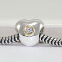 1pc Solid 925 Sterling Silver Heart Bead Charm Cubic Zirconia CZ, Compatible with Pandora All Other Charm Bracelet, EC10