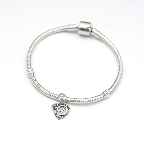 1pc Solid Sterling Silver Letter D Initial Flower Heart Alphabet Name Charm, Compatible with Pandora all Other Charm Bracelets, EC660