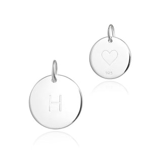 1pc 925 Sterling Silver 12mm Letter H Charm, Heart Engraved, Name Initial Disc Coin Pendant Drop, SLP-S8