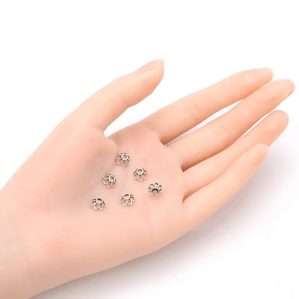 200pcs 7-Petal Flower Bead Caps, 8mm Bead End Caps, Antique Silver, MC-AB8