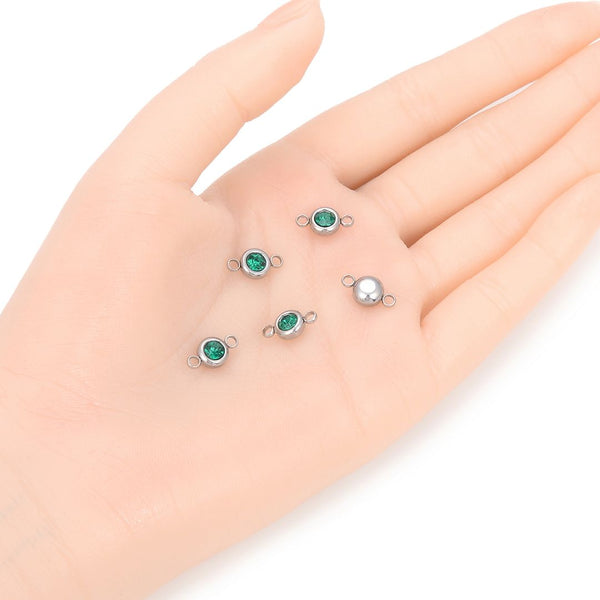 10pcs Grade A May Emerald Green Birthstone Links, Stainless Steel, Tarnish Resistant, 6mm, CCP34-5