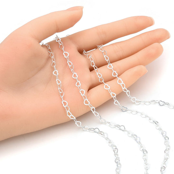 5 Feet 925 Sterling Silver Unfinished Heart Shaped Chain Links, 5.5mm x 4.3mm, SSK-T3