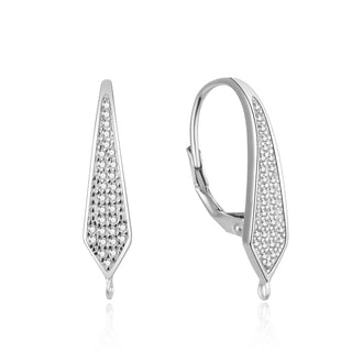 2 Pairs 925 Sterling Silver Fancy Leverback Earring Hooks, 18 Cubic Zirconia CZ, Tarnish Resistant Rhodium Plated, 18mm, SS9-3