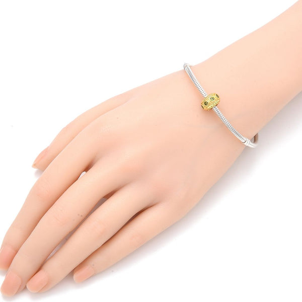 1pc Real Gold Plated 925 Sterling Silver August Birthstone Bead Charm, Peridot Green Cubic Zirconia CZ, 11x6.8mm, Hole ID 4.5mm, EC1-B8