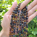Natural Multi-color Tiger Eye Gemstone Oval Tumbled Pebble Beads, Irregular, 6mm to 8mm, Hole ID 1mm, 15 Inch/1 Strand, GZ11-7