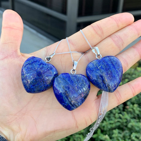 1pc You Are My Only Love Necklace, Natural Blue Lapis Lazuli Gemstone Large Heart Pendant, 18 Inch Surgical Stainless Steel Chain, GGP8-2