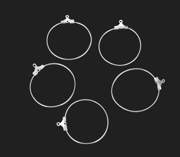50pcs Round Circle Beading Hoops, Sterling Silver Plated Brass, 0.7mm/21 gauge, Size Selections: 30mm/40mm