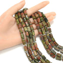 Natural Unakite Red Green Jasper Gemstone Faceted Tube Beads, 12x7mm, Hole ID 1mm, 15 Inch/1 Strand, GZ8-3