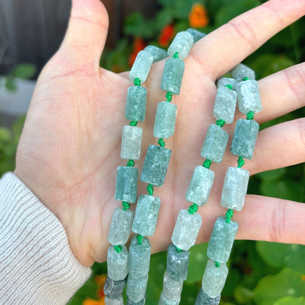 Natural Matt Green Strawberry Quartz Gemstone Faceted Tube Beads, 13x7mm, Hole ID 1mm, 15 Inch/1 Strand, GZ8-15