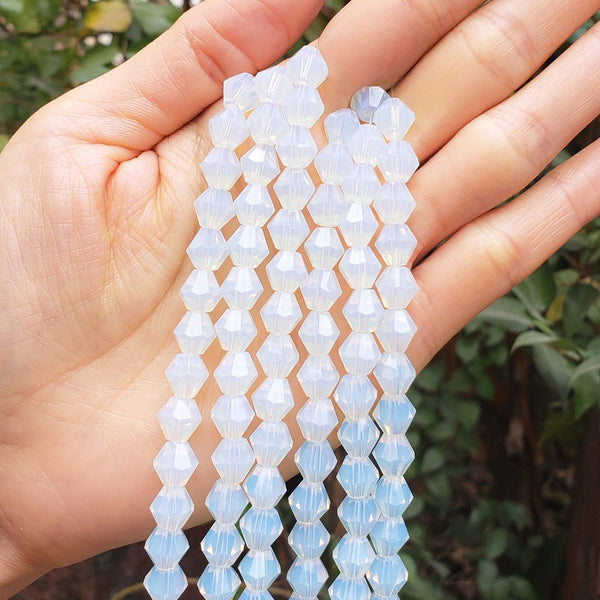 200pcs Creative Club Faceted Bicone Crystal Glass Beads, White Opal, 8mm (0.31 Inch), Hole ID 1.1mm, CCB834