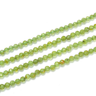 Natural Green Peridot Gemstone Tiny Small Faceted Round Beads, 3mm, Hole ID 0.6mm, 15 Inch/1 Strand, GK3-11
