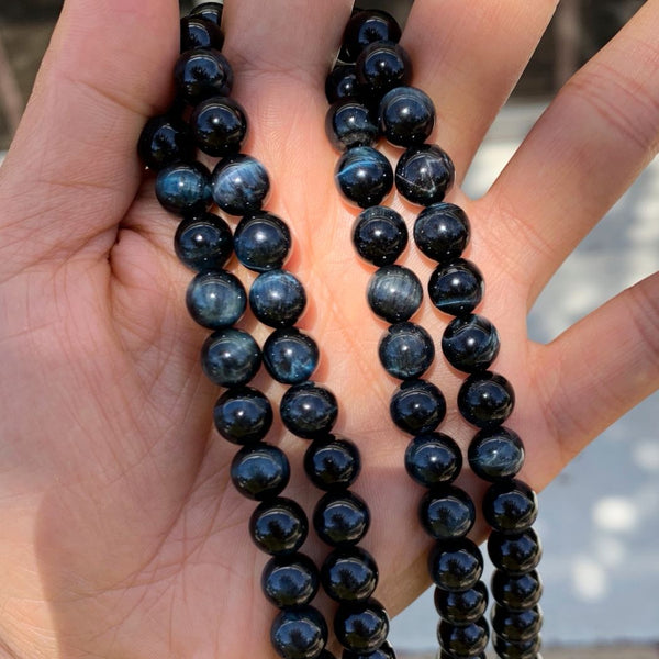 Natural Grade A Blue Tiger Eye Gemstone Round Beads, 15 Inch/1 Strand, Size Selections: 6mm/8mm/10mm