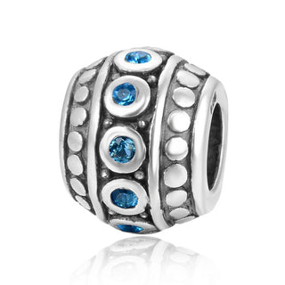 1pc 925 Sterling Silver Round December Birthstone Bead Charm, Blue Zircon Cubic Zirconia CZ, 10x8mm, Hole ID 4.5mm, EC1-F12