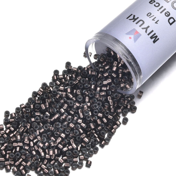 30g Miyuki Delica 11/0 Seed Beads, Transparent Copper-Lined Grey DB184