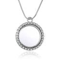 1pc Living Memory Floating Locket Necklace, 30mm Cubic Zirconia CZ Diamond Round Pendant, 28 Inch Stainless Steel Chain, MCL287